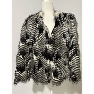 Trina Turk Zebra Pattern Faux Fur Jacket